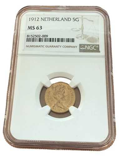 オランダ 1912年 金貨 5ギルデン NGC MS63