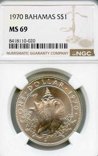 1970年バハマ、シルバードルコンクシェル -- MS 69 美しいNGC