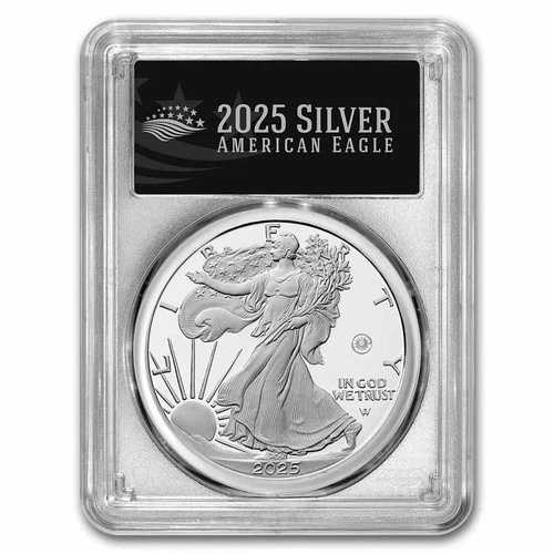 2025-W プルーフ シルバー アメリカンイーグル PR-70 PCGS (レーザー、FDI、ブラック)