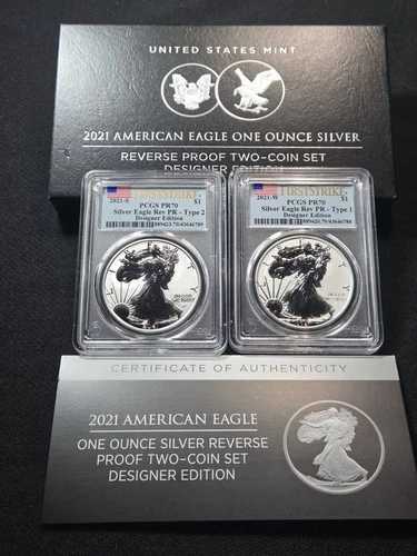 2021 W/S リバース プルーフ シルバー イーグル タイプ 1/2 デザイナーセット FDOI PCGS PR70 ボックス OGP
