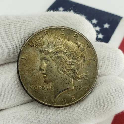 超希少 1928年 P シルバー ピース ドル コイン ゴールド トーン トーニング 地金 $1 イーグル
