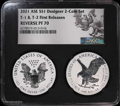 2021年 $1 アメリカン シルバー イーグル ドル デザイナー 2枚セット NGC Rev PF 70| T-1 & T-