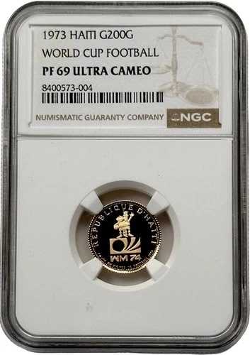 1973年 ハイチ 200グールド ワールドカップ サッカー金貨 0.0842オンス NGC PF 69 UC 915 鋳造