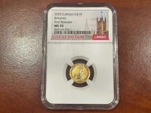 2025 G. ブリテン NGC MS70 ブリタニア 1/10オンス 999.9 純金 - 初版