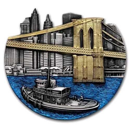 2022年コンゴ5オンス銀貨 世界の有名な橋：ブルックリン橋
