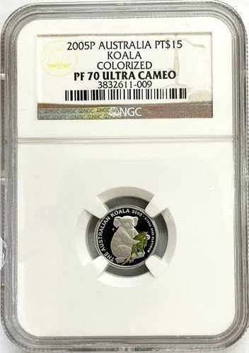 2005年 P オーストラリア プラチナ カラー 500枚 鋳造 $15 コアラ NGC PF 70 ウルトラカメオ｜WORLD RESOURCE【QUEEN店】