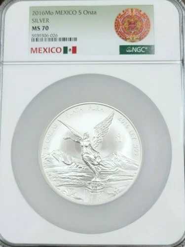 2016年 メキシコ シルバー リベルタッド 5オンザ NGC MS 70 希少 完璧な美しいコイン