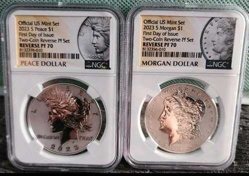 2023 S NGC リバースプルーフ PF70 シルバー モーガン＆ピース 2枚セット