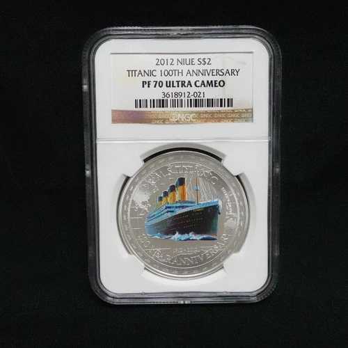 2012年 ニウエ タイタニック号沈没100周年記念 カラーシルバー 2ドル - NGC PF70 ウルトラカメオ