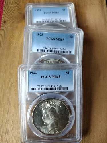 ピースダラー PCGS MS65 (3) 各種製造年: 1922年から1925年 3枚セット
