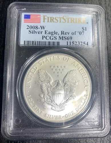 2008年 W バーニッシュド シルバー イーグル PCGS MS69 2007年 ファースト ストライク フラッグ ラベルの裏面