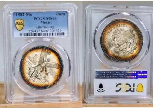 1982年 オンザ・リベルタッド PCGS MS 64 トーン トーニング 1オンス メキシコ シルバーコイン プラタ