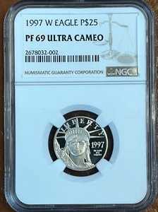 1997年 W $25 1/4オンス プルーフ アメリカン プラチナ イーグル NGC PF69 UCAM、自由の女神像