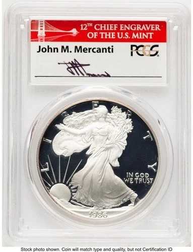 1986-S プルーフ シルバー イーグル 1オンス ジョン・ブリッジ PCGS PR70 メルカンティ｜WORLD RESOURCE【QUEEN店】