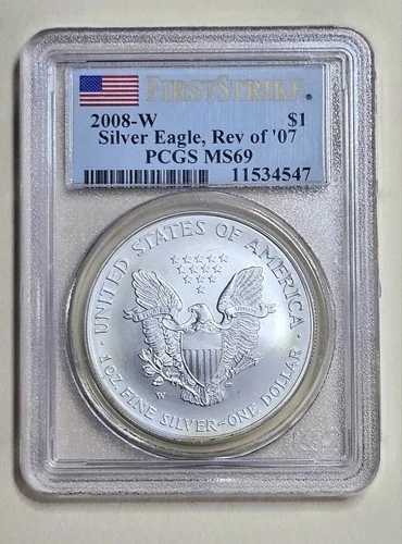 2007年シルバーイーグルPCGS MS69ファーストストライク、ミントエラーコインの2008-W裏面｜WORLD RESOURCE【QUEEN店】