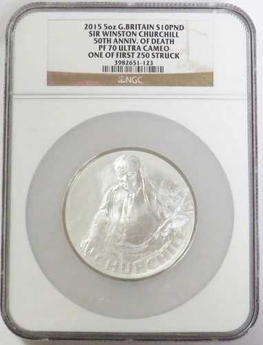 2015年 銀貨 イギリス 10ポンド サー・ウィンストン・チャーチル 5オンス NGC PF 70 UC