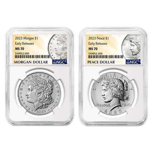 2023年 P モーガン＆ピース シルバーダラー NGC MS70 ? 2枚セット ? 初FR