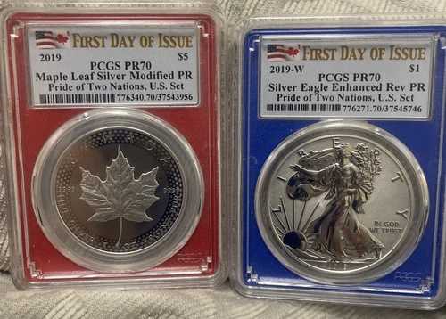 2019年 シルバーイーグル プライド・オブ・ツー・ネイションズ 米国セット PCGS PR70 発行初日
