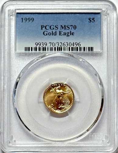 1999年 5ドル金貨アメリカンイーグル - 1/10オンス - PCGS MS70 - クラシックブルーラベル