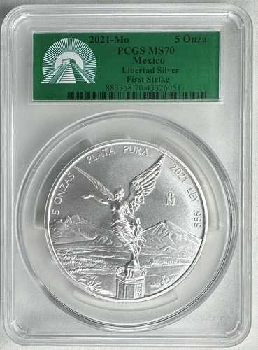2021年-月 メキシコ 5 オンザ リベルタッド シルバー ファーストストライク PCGS MS70 5オンス|WORLD RESOURCE【QUEEN店】