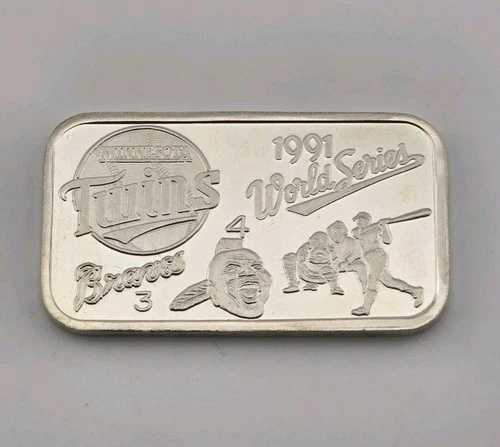 1991 MLB ミネソタ・ツインズ アトランタ・ブレーブス ワールドシリーズ 1オンス .999 シルバープルーフバー