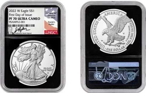 2022 W シルバーイーグル NGC PF70 DCAM 発行初日 デビッド・ライダー｜WORLD RESOURCE【QUEEN店】