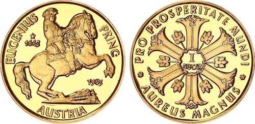 オーストリア 1 Ducat Gold 980 1963 Aureus Magnus シリーズ Eugenius Proof 134372-