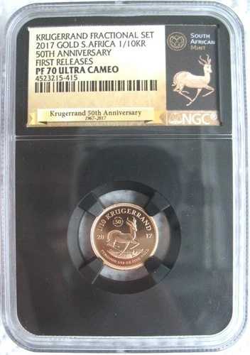 南アフリカ 2017年 1/10オンス クルーガーランド金貨 NGC PF-70 究極カメオ 50周年記念｜WORLD RESOURCE【QUEEN店】