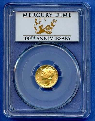 2016 W PCGS SP70 マーキュリーダイム 10セント 米国造幣局 ゴールド 100周年記念 ファーストストライク