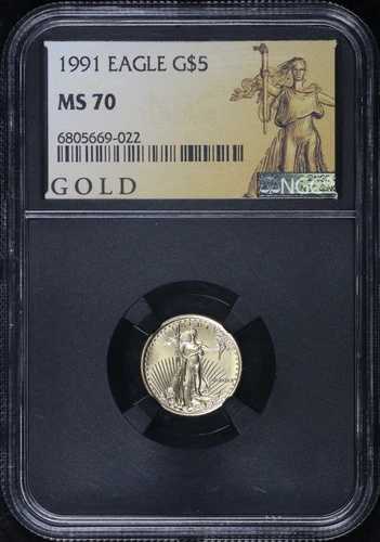 1991年 5ドル アメリカン ゴールド イーグル 1/10オンス NGC MS-70 ブラックコア ゴールドラベル
