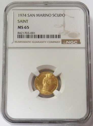 1974年 サンマリノ金貨 1スクード・サント 貨幣鋳造再開 NGC ミント ステート 65 139,150円