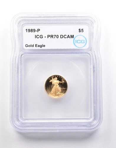 1989-P 5ドル アメリカン ゴールド イーグル 1/10オンス 0.1オンス ゴールド PR70 DCAM ICG