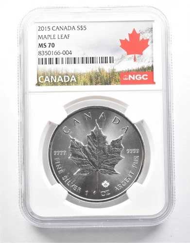 2015年カナダ5ドル銀貨メープルリーフMS70 NGC *0753