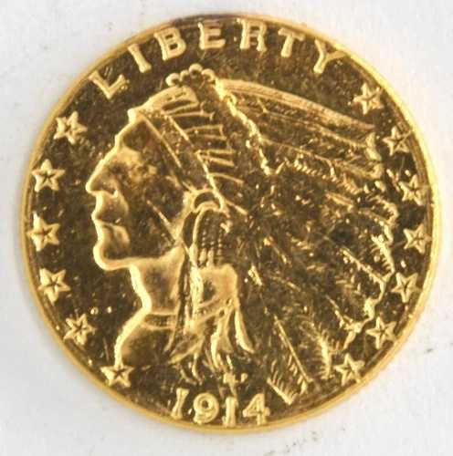 アメリカ合衆国 1914-D インディアン 2.50ドル クォーターイーグル .900 純金 デンバー造幣局コイン