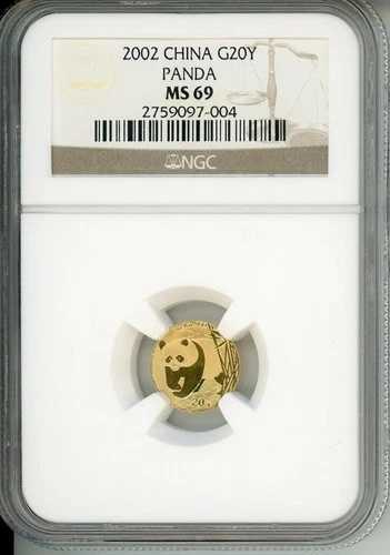 2002 ゴールド パンダ 20Y 20元 Yn 中国 NGC MS69 希少 1/20オンス MS-69 美しい!