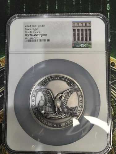 2023年 フィジー 5ドル銀貨 5オンス ブラックイーグル NGC MS70 アンティーク ファーストリリース
