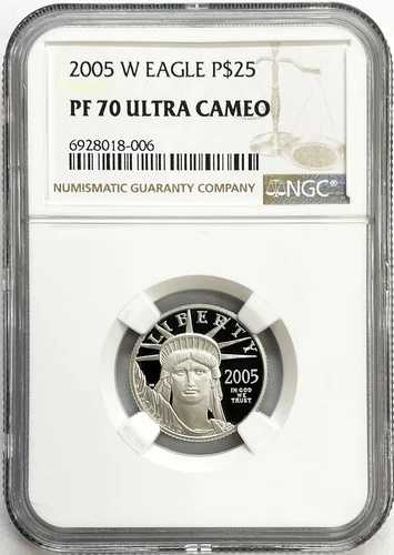 2005 W プラチナ 25 ドル プルーフ アメリカンイーグル 1/4 オンス コイン NGC プルーフ 70 UC
