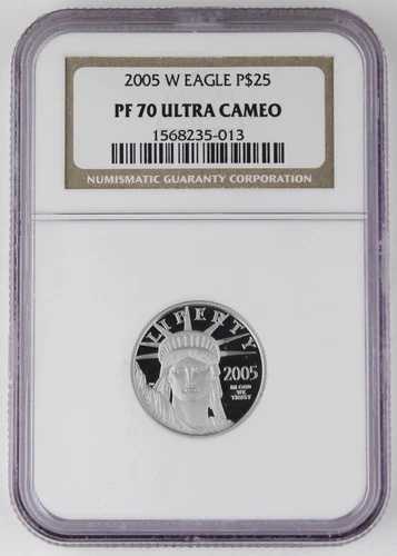 2005年 W $25 1/4オンス 9995 プラチナ アメリカンイーグル プルーフコイン NGC PF70 ウルトラカメオ