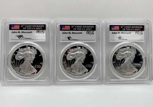 2016年 Wプルーフ シルバーイーグル PCGS PR70 メルカンティ 初日発行 3コイン ロケーションセット