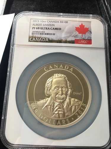 2015年 アルバート・アインシュタイン; (10.0) Tr. オンス 99.99 銀貨 $100 NGC PF-68 UC (トーニング)｜WORLD RESOURCE【QUEEN店】 188,100円