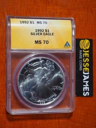 1992年 1ドル アメリカン シルバー イーグル ANACS MS70 ゴールドラベル