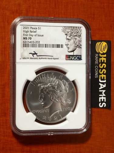 2021年 1ドル銀貨 平和ドル NGC MS70 マーカンティ サイン入り 初日発行 FDI ラベル