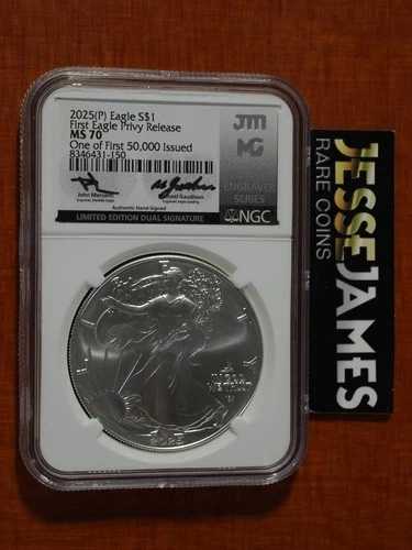 2025(P) シルバーイーグル NGC MS70 イーグルプライベート 1ST 50,000 メルカンティ&ガウディオソ サイン入り-
