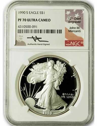1990-S アメリカン シルバー イーグル NGC PF70 UCAM ジョン・マーカンティ