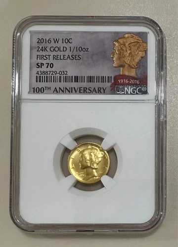 2016-W 10C 24K ゴールド 1/10オンス コイン センテニアルゴールド NGC SP70 初公開