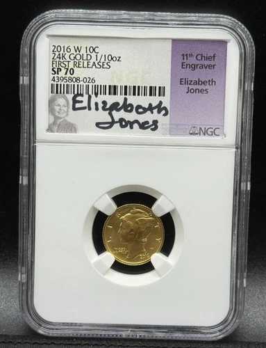 2016w 10c 24k ゴールド 1/10oz FR SP70 エリザベス・ジョーンズ ホワイトコア レア NGC