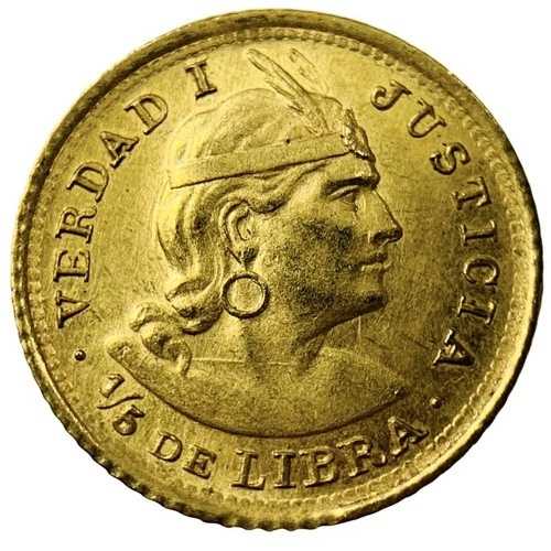 13552 ペルー 座像インド金貨、1911年、1.45g、22Kイエローゴールド