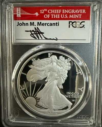 2024 S プルーフ シルバー イーグル PCGS PR70 DCAM アドバンスリリース ジョン・マーカンティ サイン入り