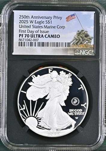 2025年 P シルバーイーグル 米海兵隊 250 個哨戒部隊 NGC PF70 初日発行 先行販売 127,050円