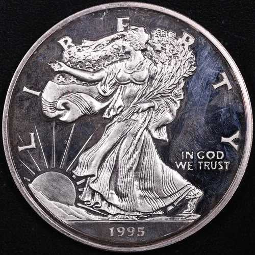 1995年ワシントン造幣局発行ジャイアントハーフポンドウォーキングリバティ8オンス.999シルバーアートラウンド